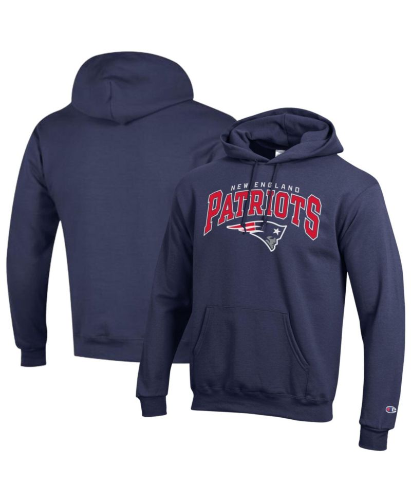 Men's Navy New England Patriots Powerblend Arch over Logo Hoodie