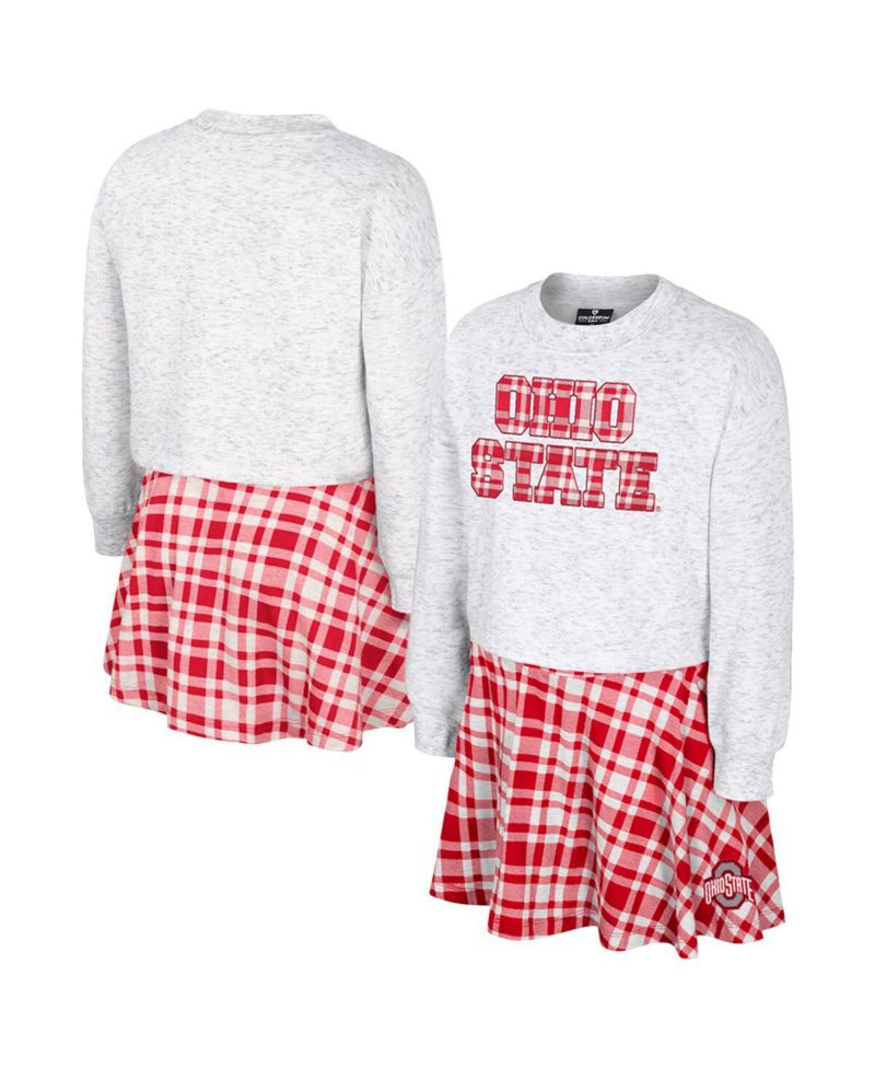 Big Girls 2-Piece Gray Ohio State Buckeyes Marceline Plaid Skirt and Top Set