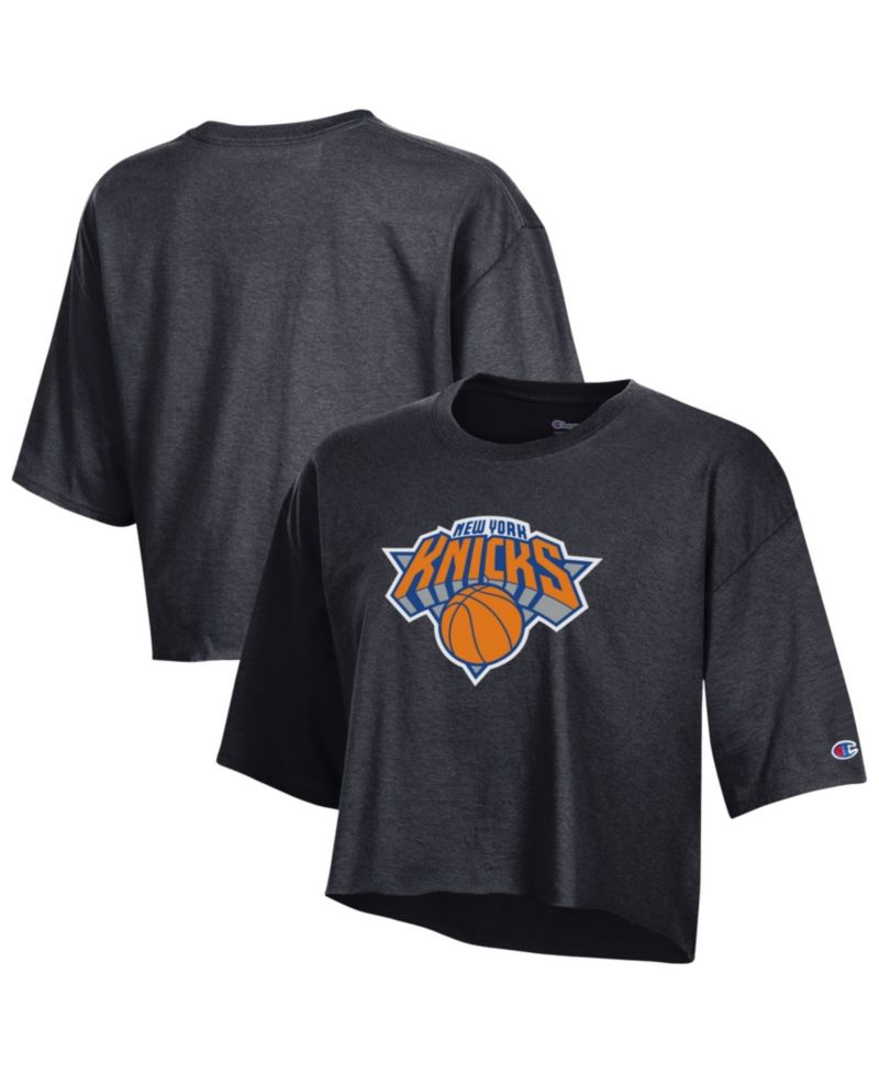 Women's Black New York Knicks Cropped Boyfriend T-Shirt