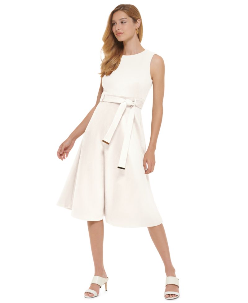 Women's Crewneck Sleeveless A-Line Suede Dress