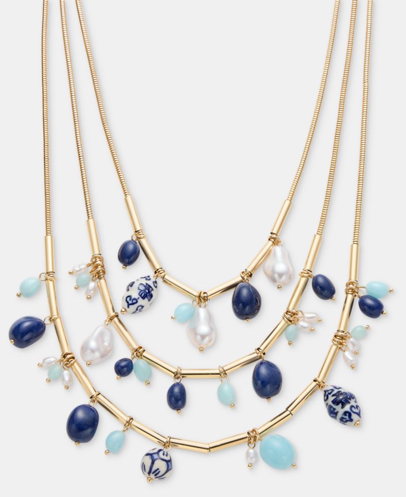 Gold-Tone Beaded Three-Layer Necklace