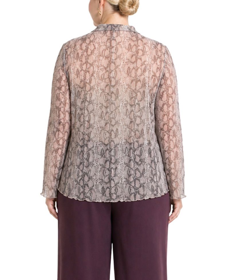 Plus Size Python Mesh Button-Front Shirt