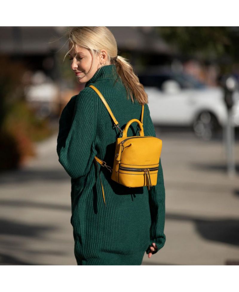 Yellow Leather Backpack Purse Convertible Medium Crossbody Bag for Women with Front and Back Pockets