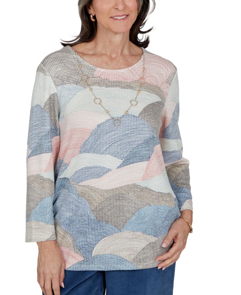 Petite Crewneck 3/4-Sleeve Ruched Blouse
