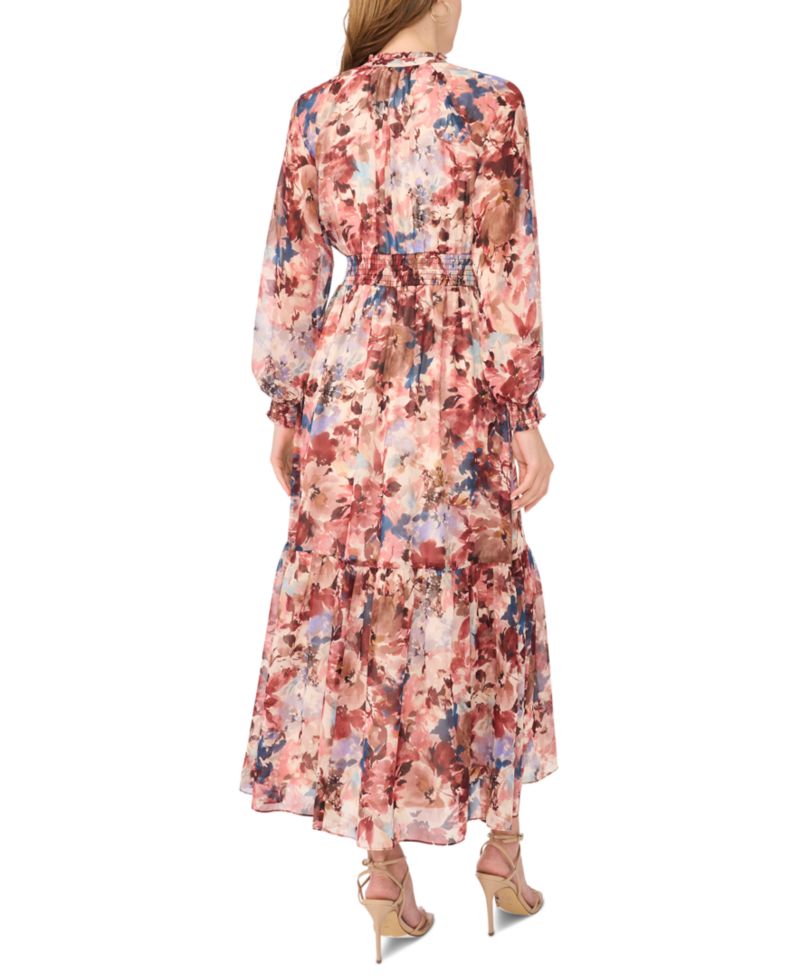 Women's Floral Long-Sleeve V-Neck Maxi Dress