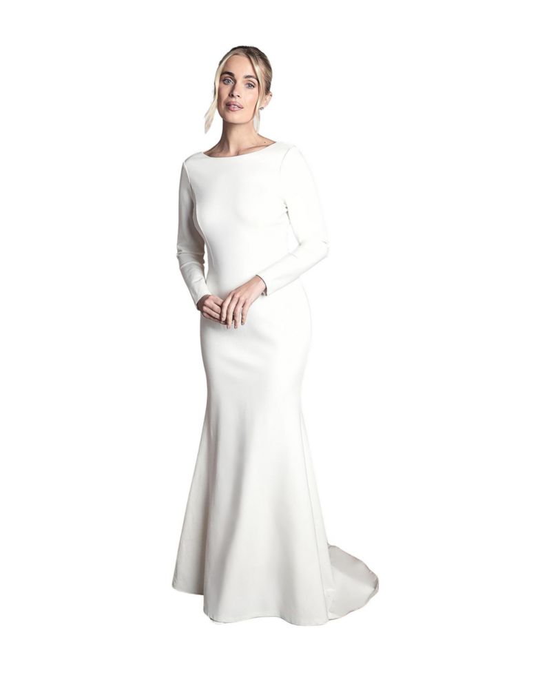 Women's Slash Neck Long-Sleeve Puddle Wedding Dress