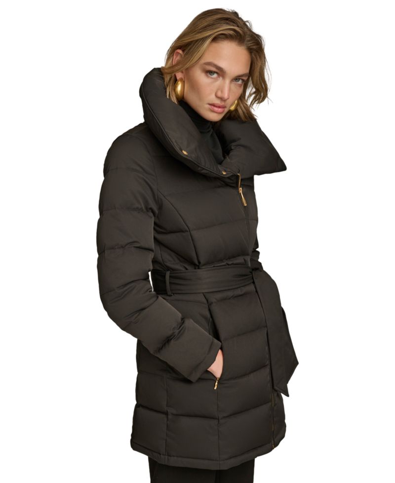 Women's Belted Asymmetric Puffer Coat