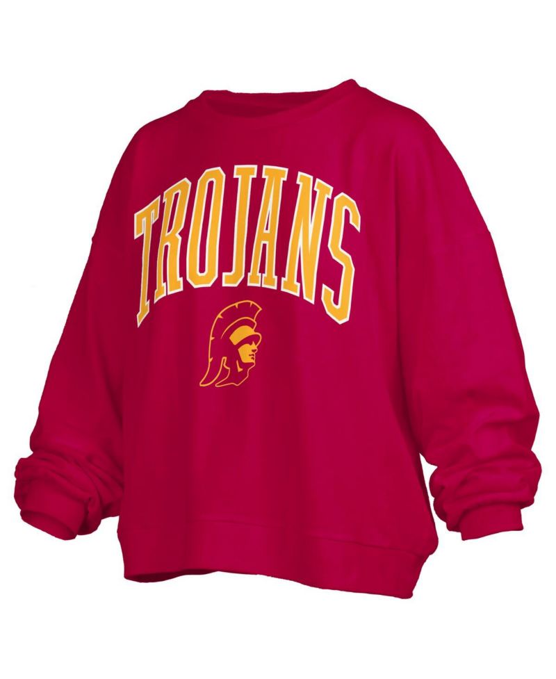 Women's Cardinal USC Trojans Janise Arch Over Logo Waist Length Oversized Pullover Sweatshirt