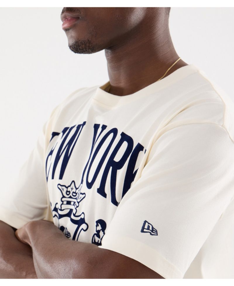 Men's Beige New York Yankees Lifestyle Coat of Arms Flocking T-Shirt
