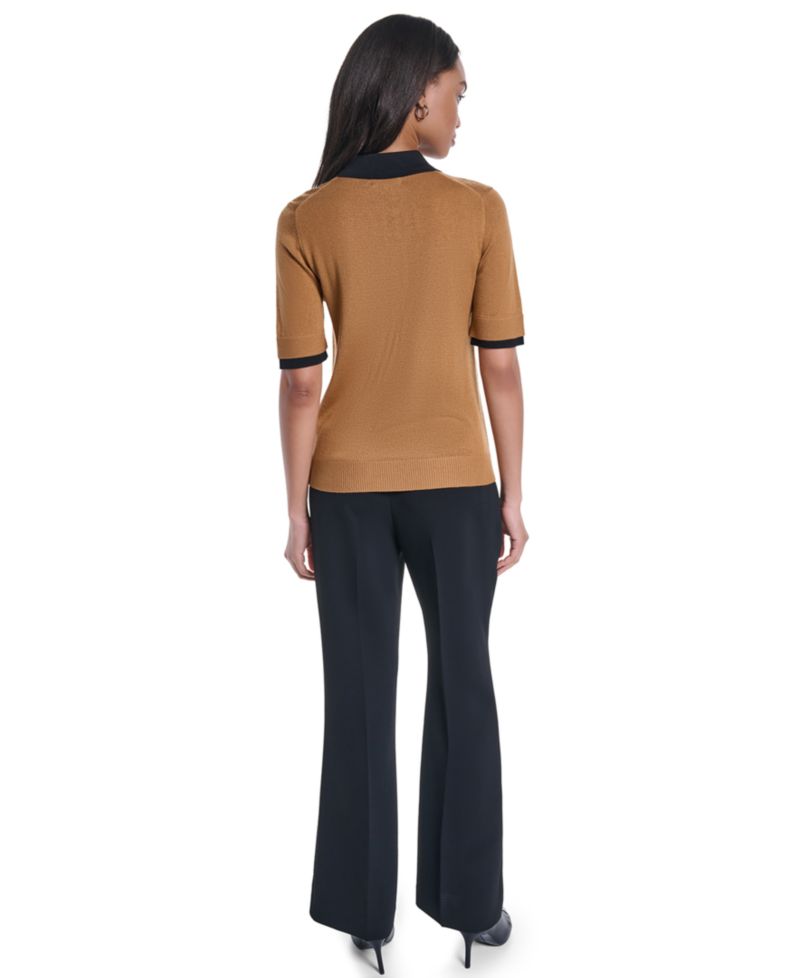 Petite Short-Sleeve Contrast Collar Sweater