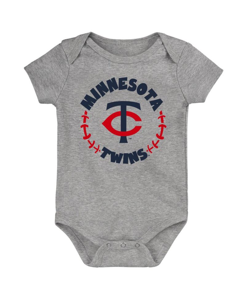 Infant Boys and Girls Navy and White and Heather Gray Minnesota Twins Biggest Little Fan 3-Pack Bodysuit Set