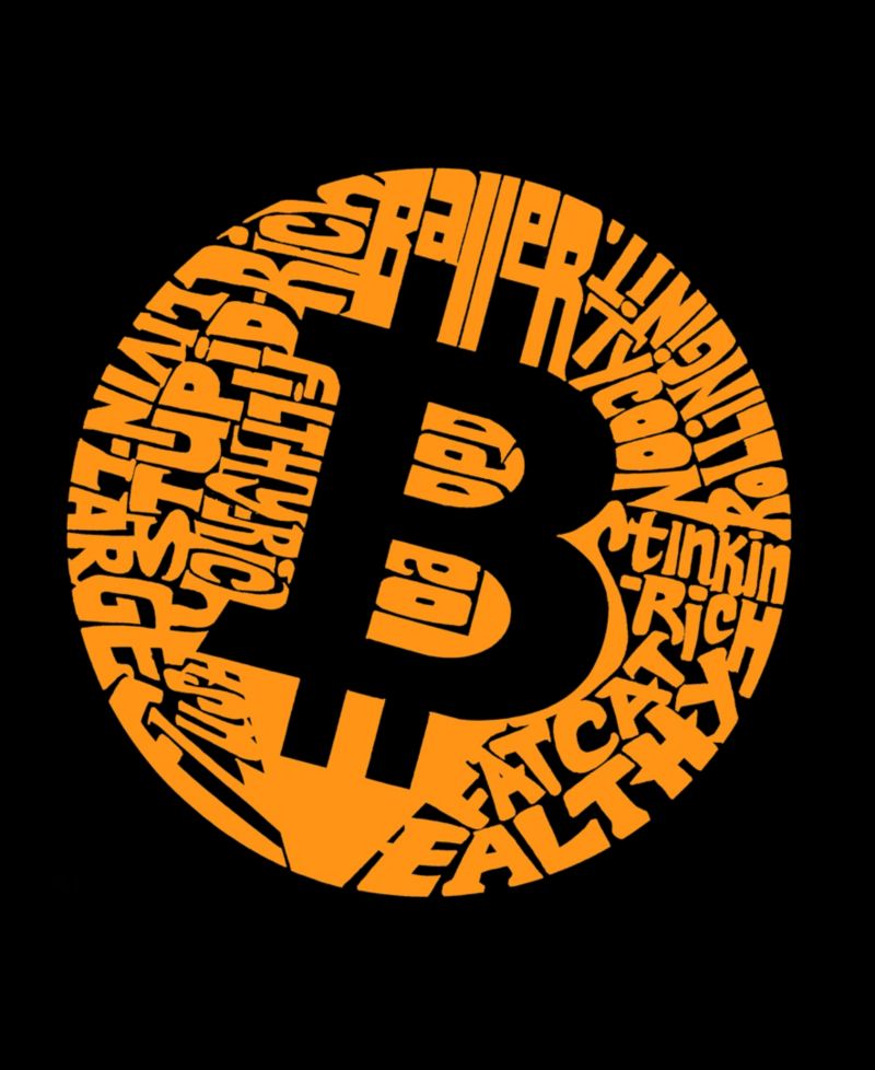 Men's Cotton/Poly Blend Word Art T-shirt - Bitcoin