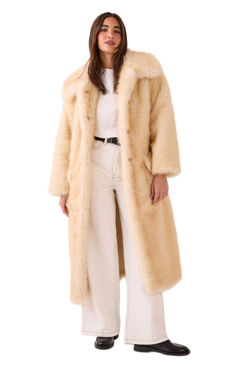 Women's Belted Tipped Faux Fur Coat