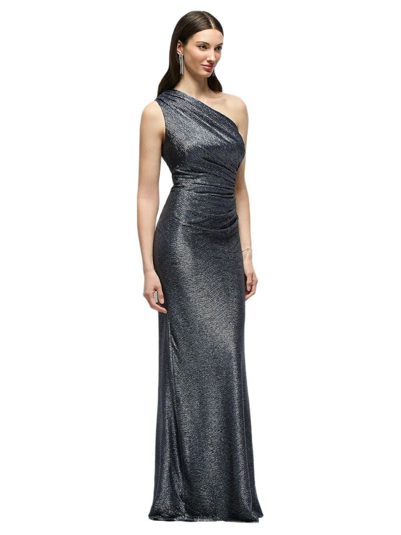 Women's One-Shoulder Soho Metallic Ruched Waist Gown