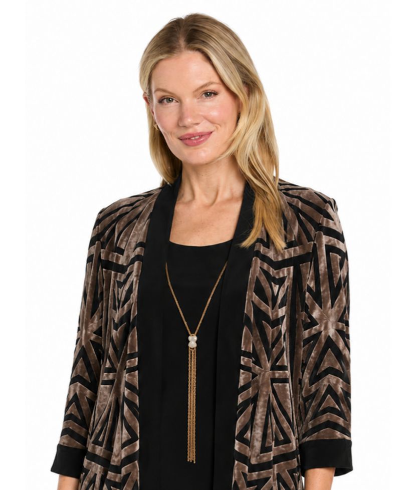 Women's Velvet Duster Geometric Tank, Jacket, and Pant Set