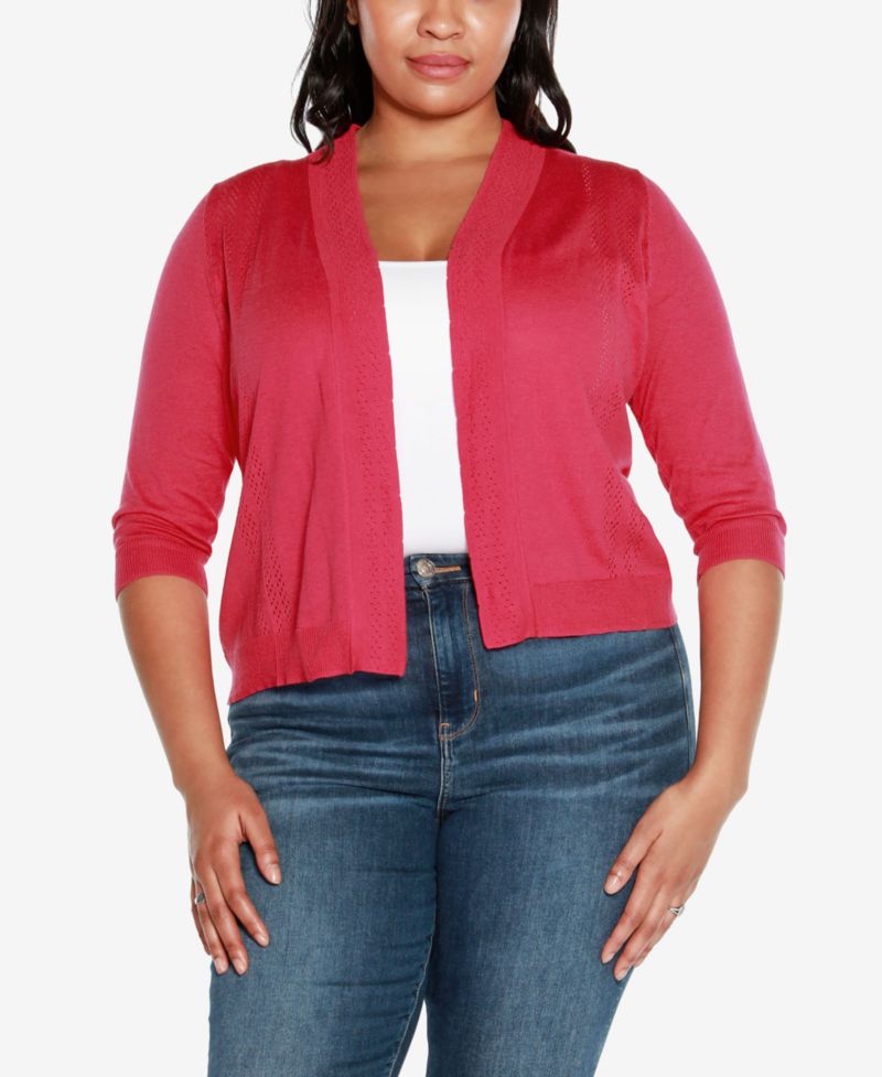 Plus Size 3/4 Sleeve Open Cardigan Sweater