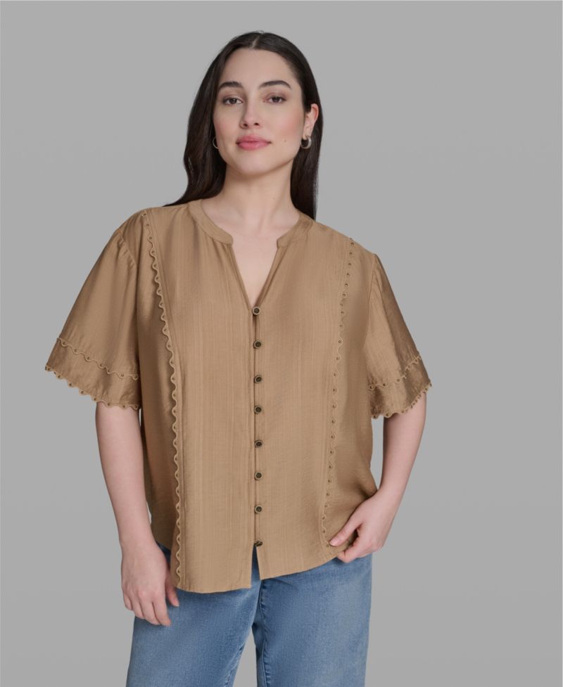 Plus Size Rayon-Blend V-Neck Top