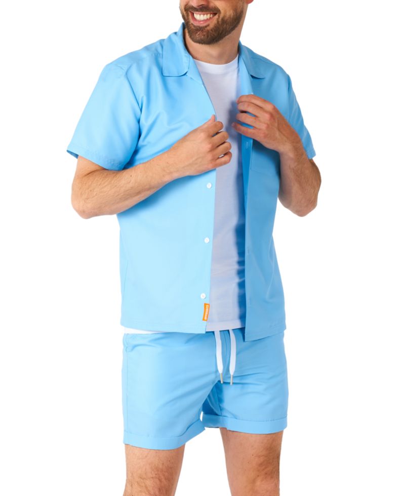 Men's Summer Set - 2 Piece Beach Wear set - Light Cool Blue - Matching Shirt and Shorts