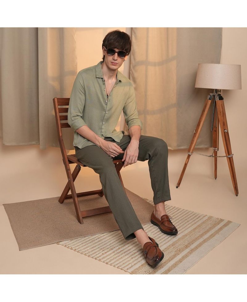 Men's Sage Green Woven-Textured Shirt