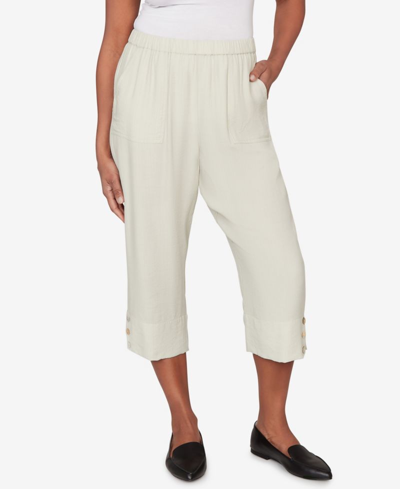 Women's Vintage Charm Relaxed Elastic Waistband Front Pocket Capri Pants