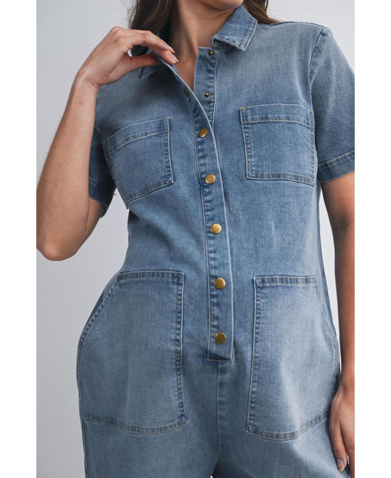 Maternity Nursing-Friendly Button Down Collared Short Sleeve Romper