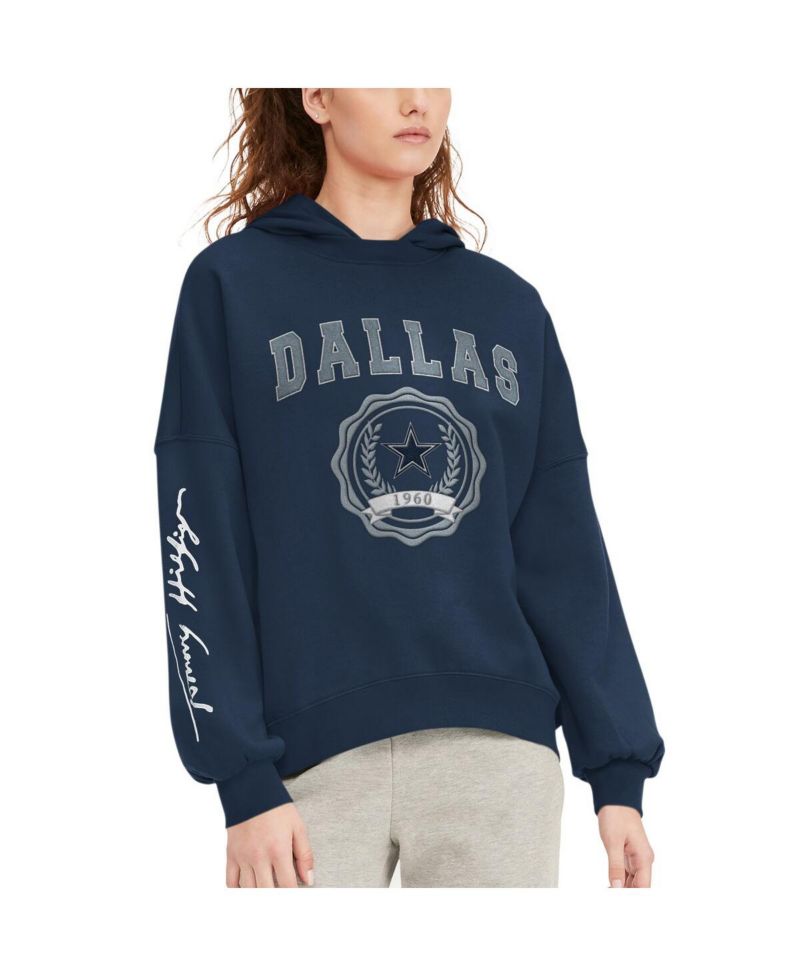 Women's Navy Dallas Cowboys Becca Dropped Shoulders Pullover Hoodie