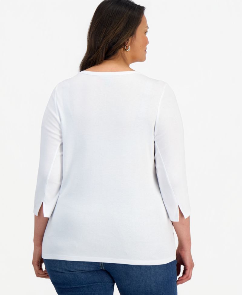 Plus Size 3/4 Sleeve Boat-Neck Top