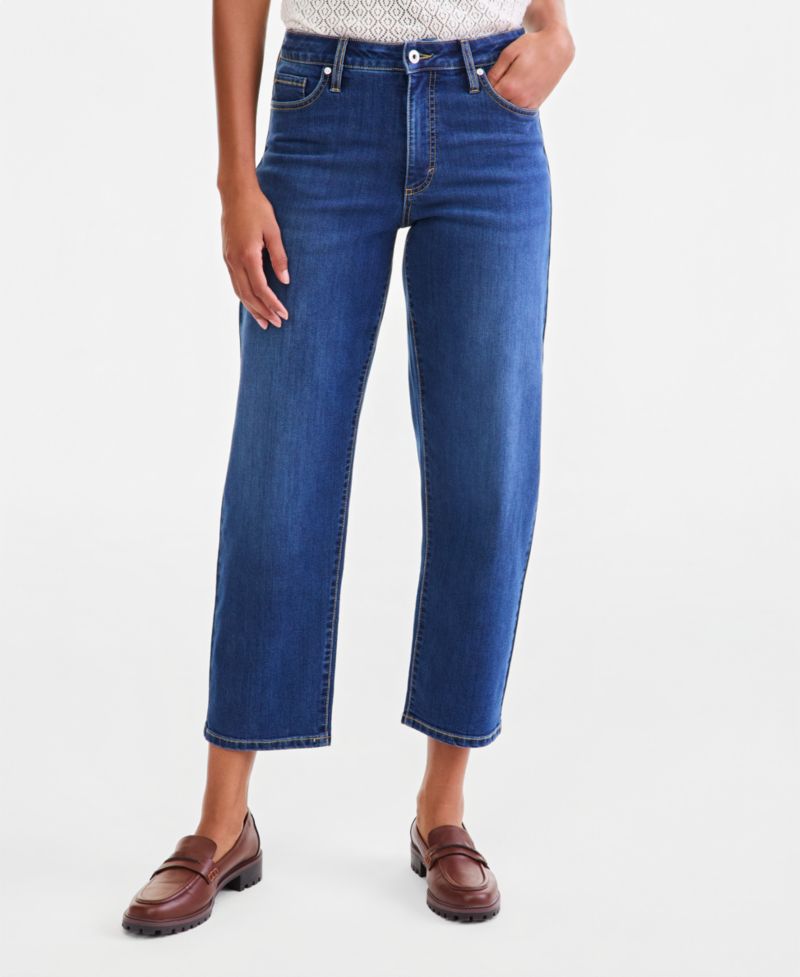Petite High-Rise Barrel Cotton-Blend Jeans