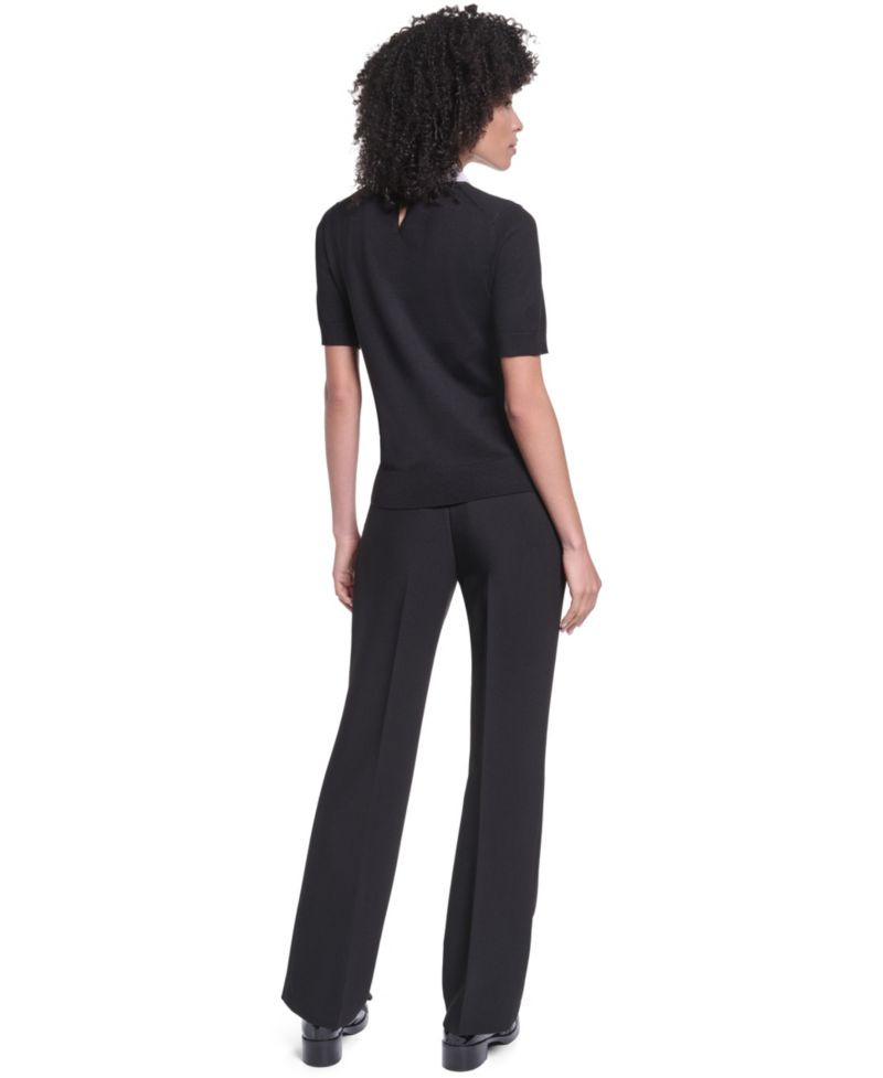 Women's Short-Sleeve Collared Keyhole Sweater