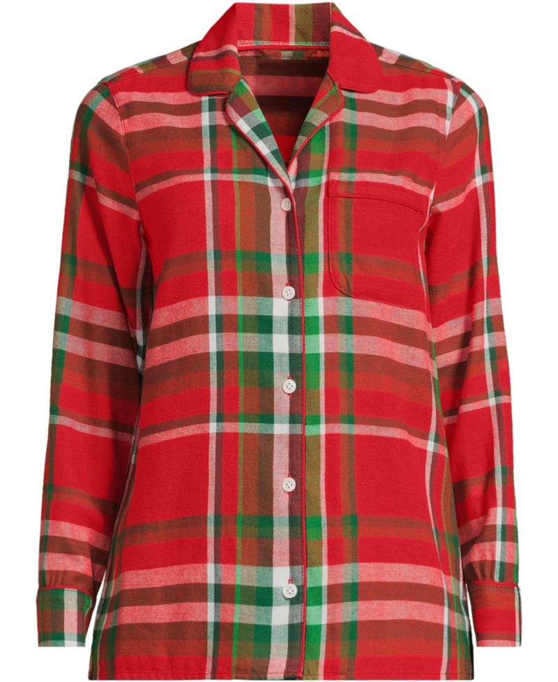 Plus Size Long Sleeve Print Flannel Pajama Top