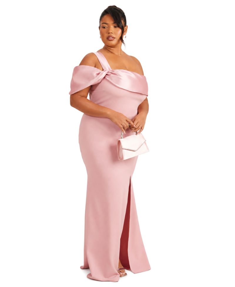 Plus Size Satin One Shoulder Maxi Dress