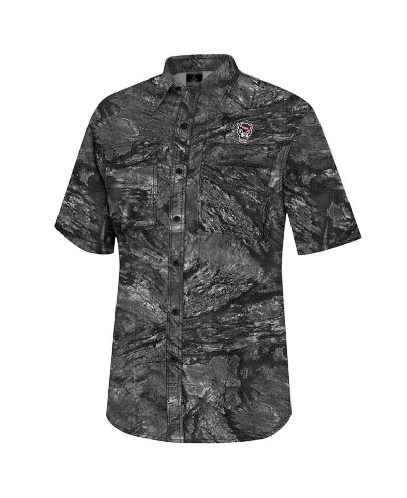 Men's Charcoal NC State Wolfpack Realtree Aspect Charter Full-Button Fishing Shirt
