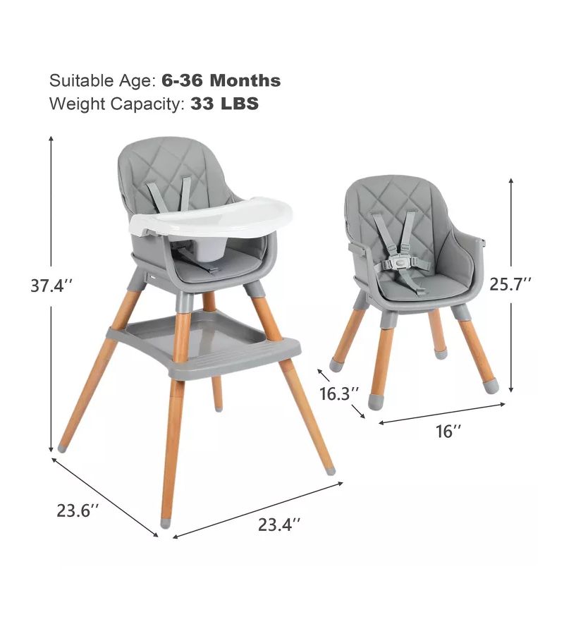 7-in-1 Convertible Baby High Chair with Removable Tray and 5-Point Harness