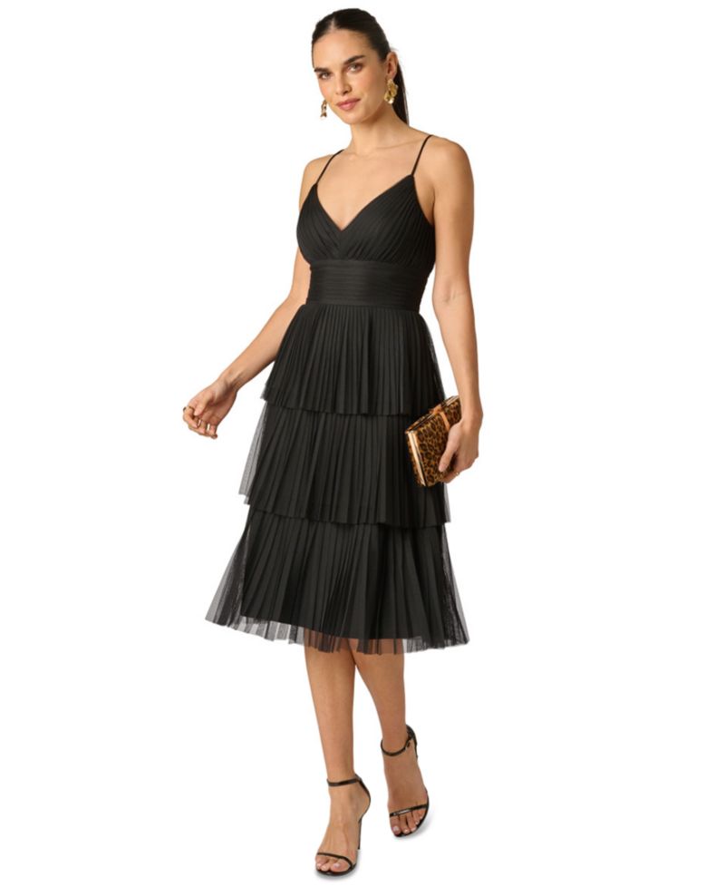 Women's V-Neck Mesh Midi Dress