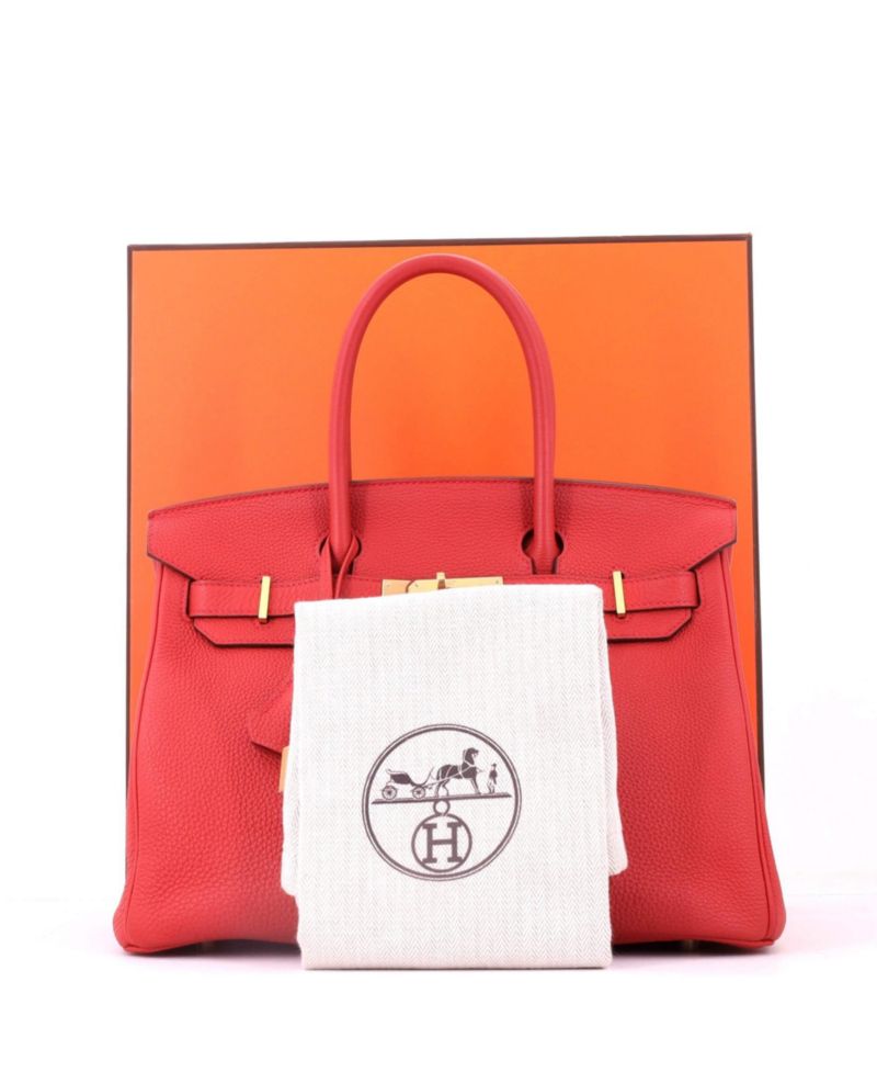 Pre-Owned Hermes Birkin 30 Handbag Red Togo with Gold Hardware