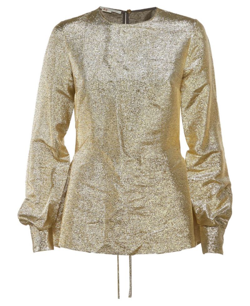 Women's Lurex Gathered Lame Peplum Blouse