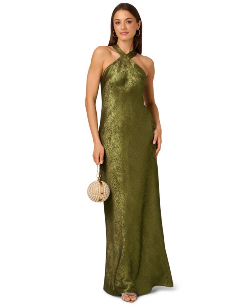 Women's Folied-Chiffon Halter Gown