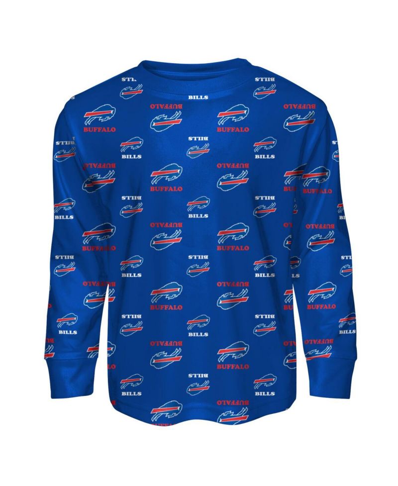 Big Boys and Girls 2-Piece Royal Buffalo Bills All-Over-Print Long Sleeve T-Shirt and Pants Sleep Set