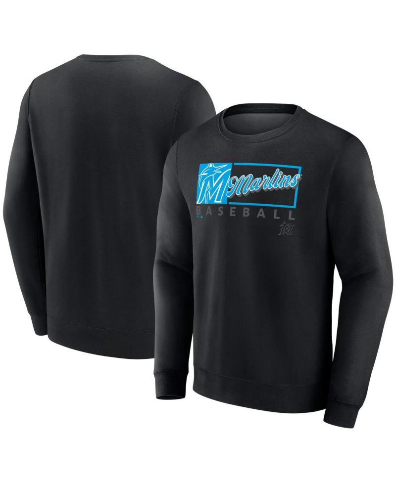 Men's Black Miami Marlins Focus Fleece Pullover Sweatshirt