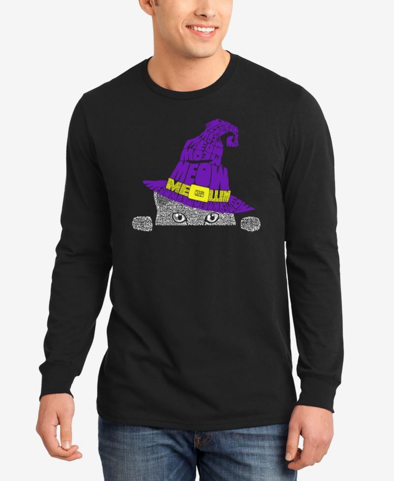 Men's Peeking Witch Cat Word Art Long Sleeve T-Shirt
