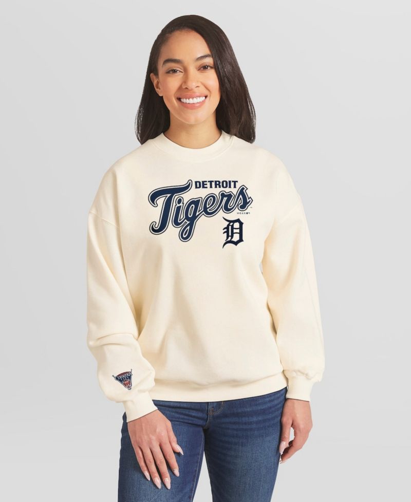 Women's Cream Detroit Tigers Heavyweight Crew Neck Sweatshirt