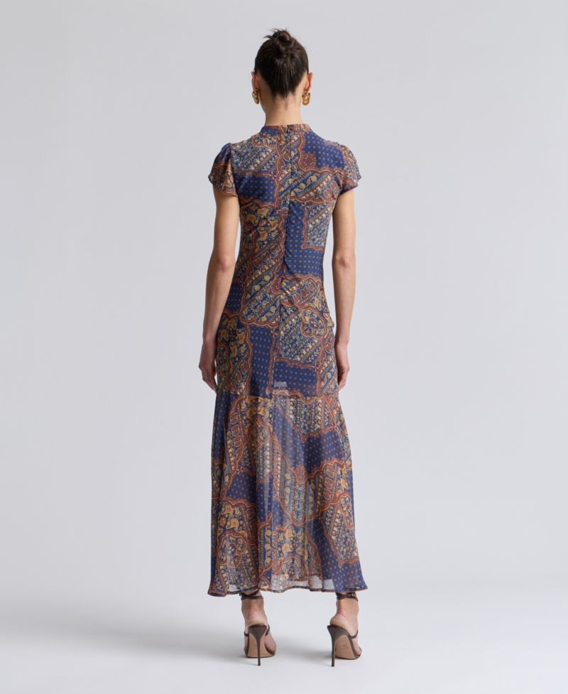 Women's Scoop Neck Tie Detail Godet Maxi Dress