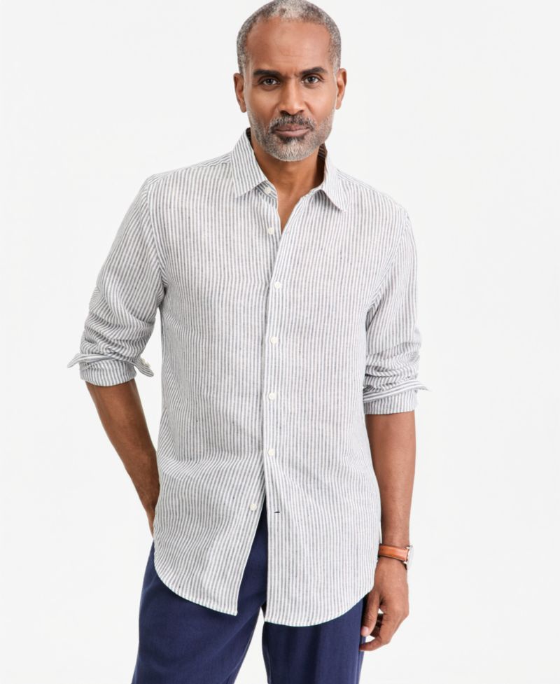 Men's Stripe Linen Button-Up Shirt