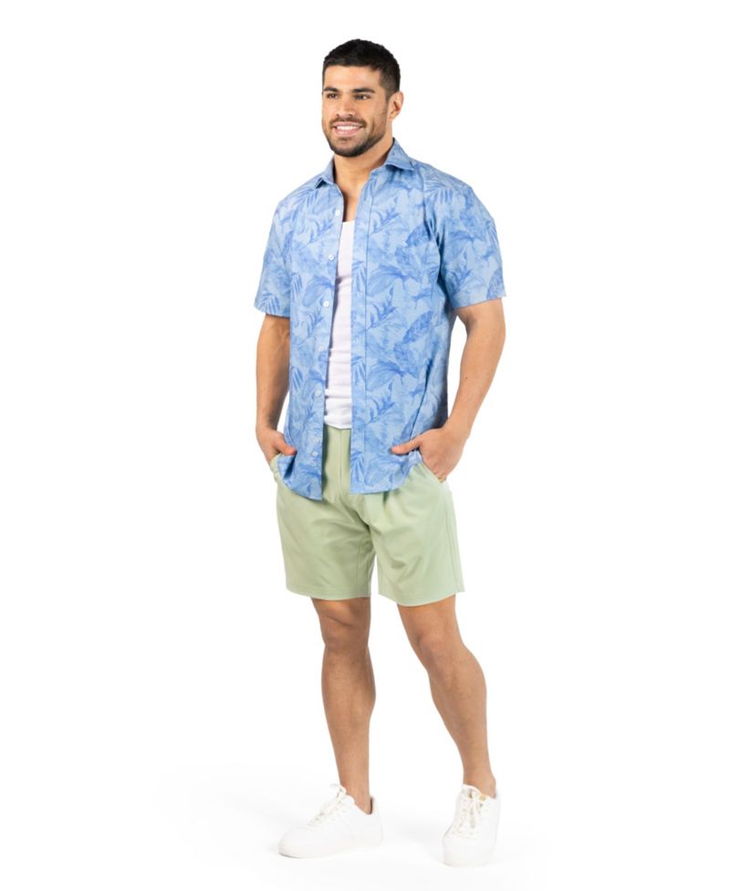 Men's Tropical Leaves Printed Seersucker Short Sleeve Shirt