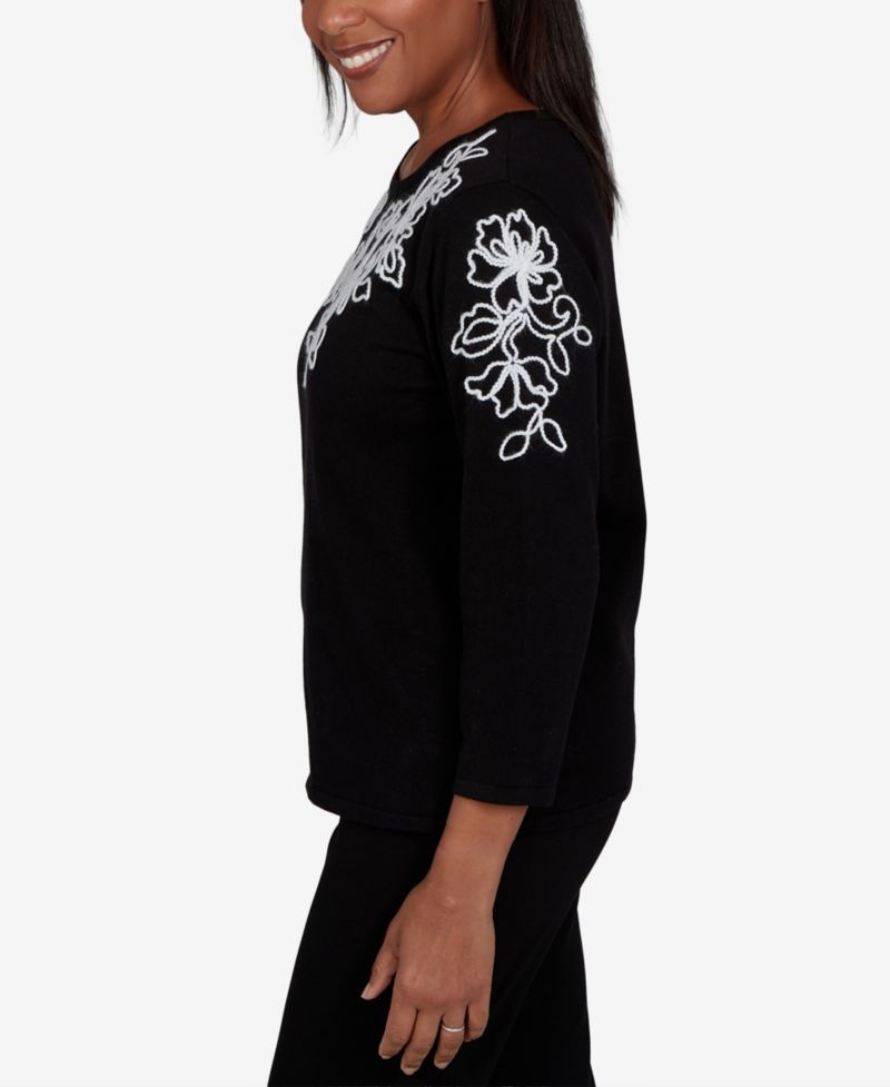 Petite Floral Scroll Soutache Sweater