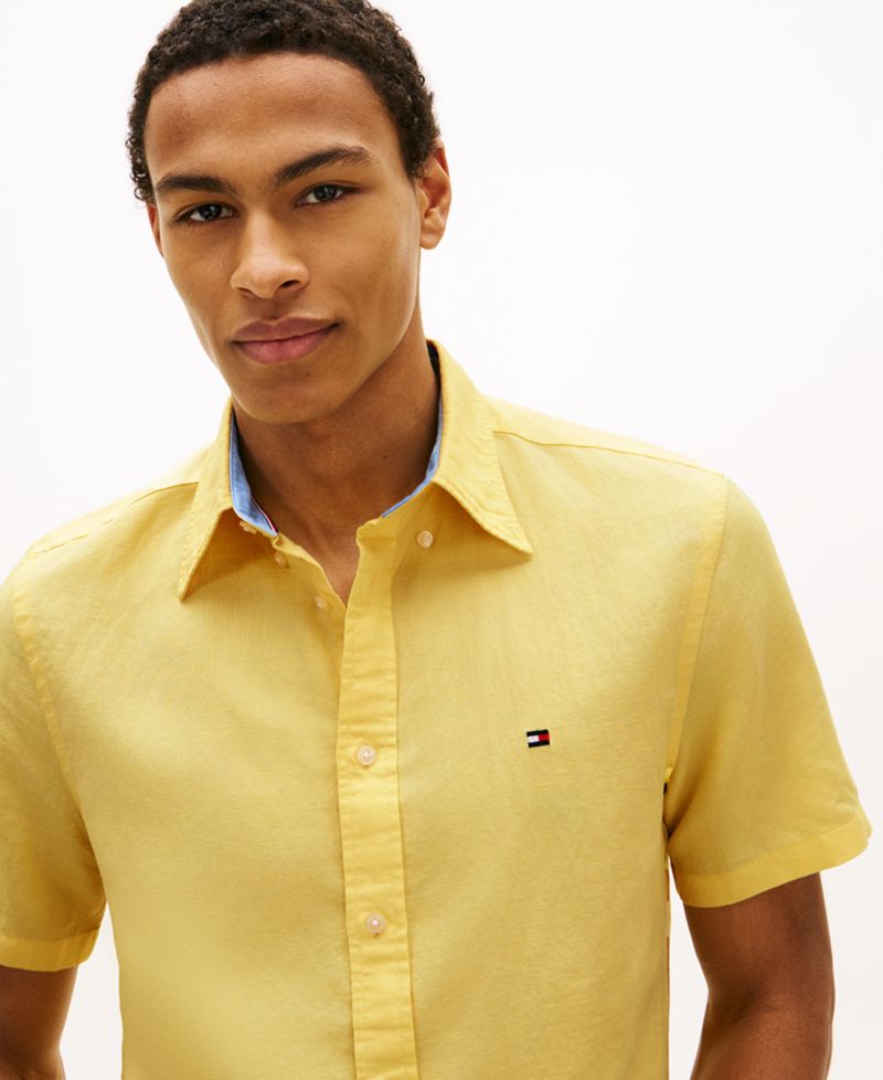 Men's Short-Sleeve Pigment-Dyed 100% Linen Shirt