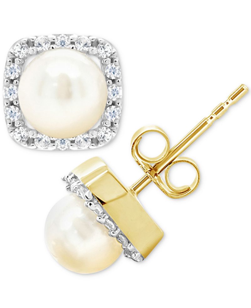 Cultured Freshwater Pearl & Lab-Created White Sapphire (1/5 ct. t.w.) Stud Earrings in 10k Gold (Also in Onyx)