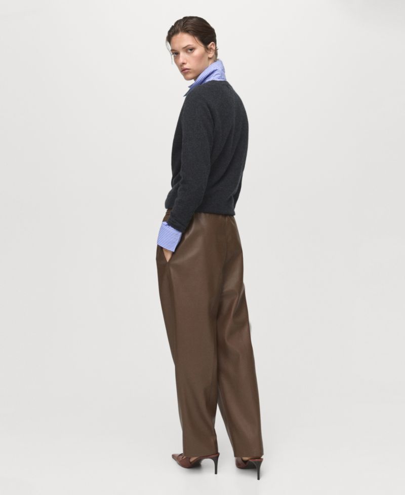 Women's Leather-Effect Elastic Waist Pants