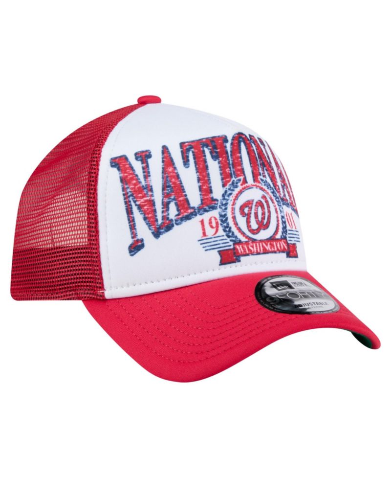 Men's Red Washington Nationals Distressed 9FORTY A-Frame Adjustable Trucker Hat