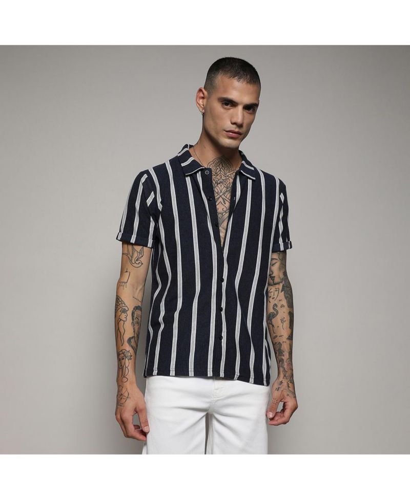 Men's Contrast Halo Striped Shirt